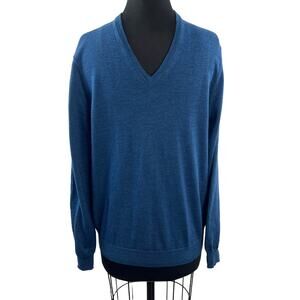 Ben Sherman Blue Men's Merino Wool Sweater V-Neck Pullover Size Medium M FLAW